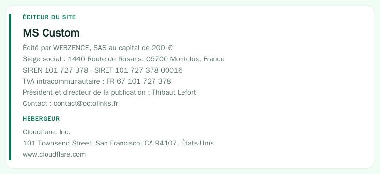 Coordonnées légales de l&rsquo;éditeur et de l&rsquo;hébergeur du site